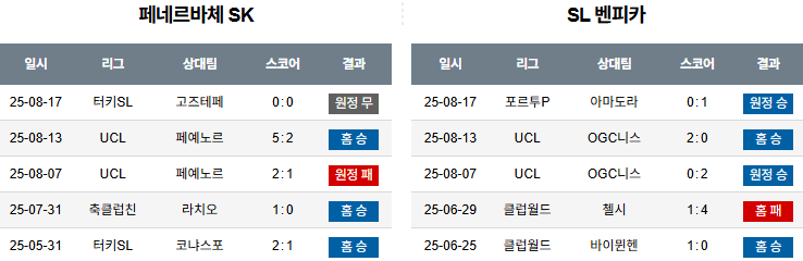 픽대디 해외축구 경기분석 | 페네르바체 vs 벤피카
