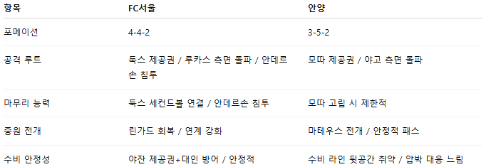 픽대디 해외축구 경기분석 | FC서울 vs FC안양